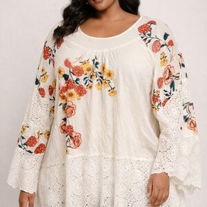 Curations ImWhite Floral Boho Lace Tunic Blouse Plus Size 3x